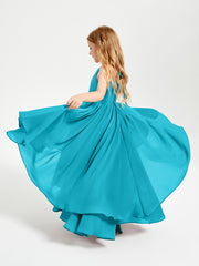 Chiffon Junior Bridesmaid Dresses Asymmetrical Cascading Skirt Jade