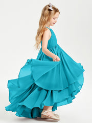 Chiffon Junior Bridesmaid Dresses Asymmetrical Cascading Skirt Jade