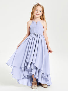 Chiffon Junior Bridesmaid Dresses Asymmetrical Cascading Skirt Lavender