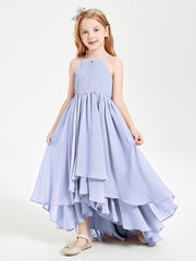 Chiffon Junior Bridesmaid Dresses Asymmetrical Cascading Skirt Lavender