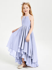 Chiffon Junior Bridesmaid Dresses Asymmetrical Cascading Skirt Lavender
