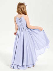Chiffon Junior Bridesmaid Dresses Asymmetrical Cascading Skirt Lavender