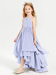 Chiffon Junior Bridesmaid Dresses Asymmetrical Cascading Skirt Lavender