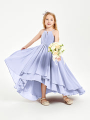Chiffon Junior Bridesmaid Dresses Asymmetrical Cascading Skirt Lavender
