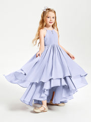 Chiffon Junior Bridesmaid Dresses Asymmetrical Cascading Skirt Lavender