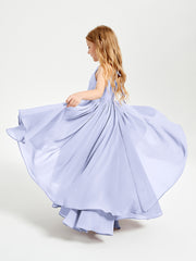 Chiffon Junior Bridesmaid Dresses Asymmetrical Cascading Skirt Lavender
