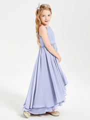 Chiffon Junior Bridesmaid Dresses Asymmetrical Cascading Skirt Lavender