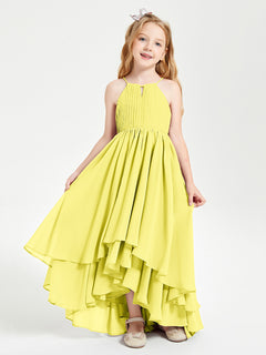 Chiffon Junior Bridesmaid Dresses Asymmetrical Cascading Skirt Lemon