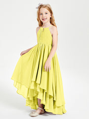 Chiffon Junior Bridesmaid Dresses Asymmetrical Cascading Skirt Lemon