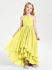 Chiffon Junior Bridesmaid Dresses Asymmetrical Cascading Skirt Lemon
