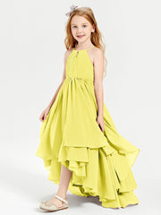 Chiffon Junior Bridesmaid Dresses Asymmetrical Cascading Skirt Lemon