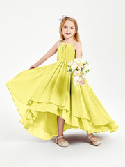 Chiffon Junior Bridesmaid Dresses Asymmetrical Cascading Skirt Lemon