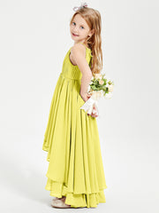 Chiffon Junior Bridesmaid Dresses Asymmetrical Cascading Skirt Lemon