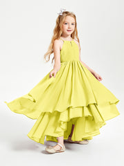 Chiffon Junior Bridesmaid Dresses Asymmetrical Cascading Skirt Lemon