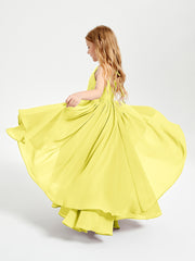 Chiffon Junior Bridesmaid Dresses Asymmetrical Cascading Skirt Lemon