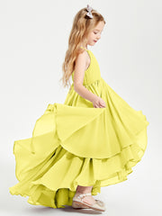 Chiffon Junior Bridesmaid Dresses Asymmetrical Cascading Skirt Lemon