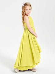 Chiffon Junior Bridesmaid Dresses Asymmetrical Cascading Skirt Lemon