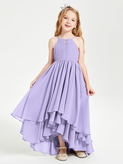 Chiffon Junior Bridesmaid Dresses Asymmetrical Cascading Skirt Lilac