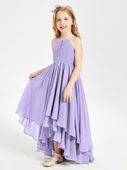 Chiffon Junior Bridesmaid Dresses Asymmetrical Cascading Skirt Lilac