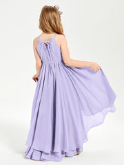 Chiffon Junior Bridesmaid Dresses Asymmetrical Cascading Skirt Lilac