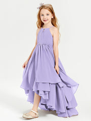 Chiffon Junior Bridesmaid Dresses Asymmetrical Cascading Skirt Lilac