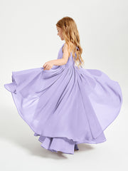 Chiffon Junior Bridesmaid Dresses Asymmetrical Cascading Skirt Lilac