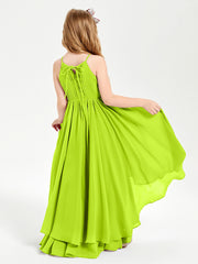 Chiffon Junior Bridesmaid Dresses Asymmetrical Cascading Skirt Lime Green