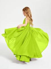 Chiffon Junior Bridesmaid Dresses Asymmetrical Cascading Skirt Lime Green