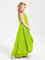 Chiffon Junior Bridesmaid Dresses Asymmetrical Cascading Skirt Lime Green