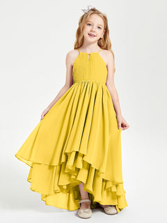 Chiffon Junior Bridesmaid Dresses Asymmetrical Cascading Skirt Marigold