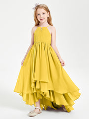 Chiffon Junior Bridesmaid Dresses Asymmetrical Cascading Skirt Marigold