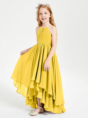 Chiffon Junior Bridesmaid Dresses Asymmetrical Cascading Skirt Marigold