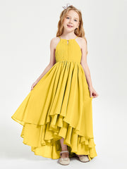 Chiffon Junior Bridesmaid Dresses Asymmetrical Cascading Skirt Marigold
