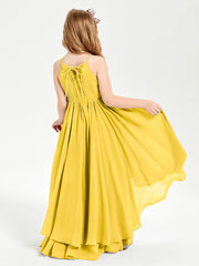 Chiffon Junior Bridesmaid Dresses Asymmetrical Cascading Skirt Marigold