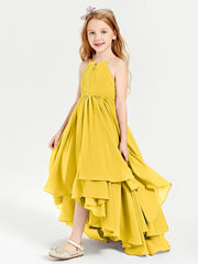 Chiffon Junior Bridesmaid Dresses Asymmetrical Cascading Skirt Marigold