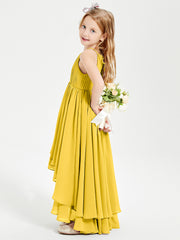 Chiffon Junior Bridesmaid Dresses Asymmetrical Cascading Skirt Marigold