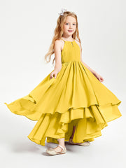 Chiffon Junior Bridesmaid Dresses Asymmetrical Cascading Skirt Marigold
