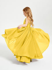 Chiffon Junior Bridesmaid Dresses Asymmetrical Cascading Skirt Marigold