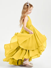 Chiffon Junior Bridesmaid Dresses Asymmetrical Cascading Skirt Marigold