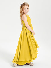 Chiffon Junior Bridesmaid Dresses Asymmetrical Cascading Skirt Marigold