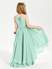 Chiffon Junior Bridesmaid Dresses Asymmetrical Cascading Skirt Mint Green