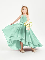 Chiffon Junior Bridesmaid Dresses Asymmetrical Cascading Skirt Mint Green