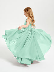 Chiffon Junior Bridesmaid Dresses Asymmetrical Cascading Skirt Mint Green
