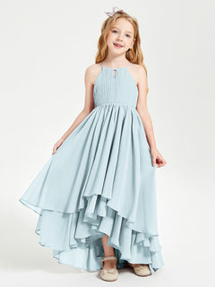 Chiffon Junior Bridesmaid Dresses Asymmetrical Cascading Skirt Mist