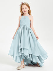 Chiffon Junior Bridesmaid Dresses Asymmetrical Cascading Skirt Mist