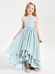 Chiffon Junior Bridesmaid Dresses Asymmetrical Cascading Skirt Mist