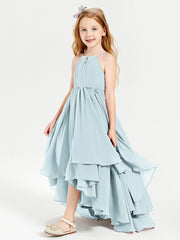 Chiffon Junior Bridesmaid Dresses Asymmetrical Cascading Skirt Mist
