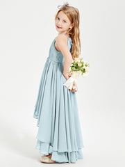 Chiffon Junior Bridesmaid Dresses Asymmetrical Cascading Skirt Mist