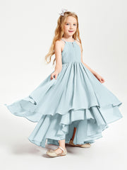 Chiffon Junior Bridesmaid Dresses Asymmetrical Cascading Skirt Mist