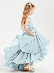 Chiffon Junior Bridesmaid Dresses Asymmetrical Cascading Skirt Mist